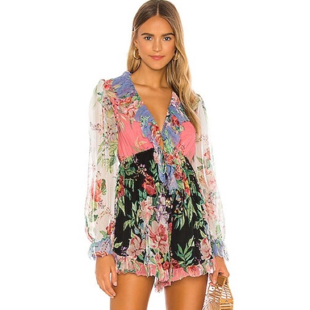 Zimmermann Pink and Blue Long Sleeve Romper